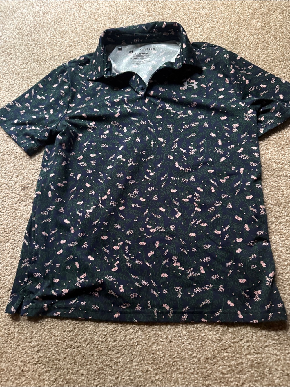 Under Armour Boy’s Dark Blue Polo with Pink Floral Print